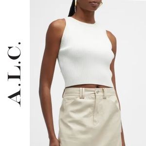 NWT💕A.L.C. Ashton High-Neck Ribbed Crop Top in OFF White Size M